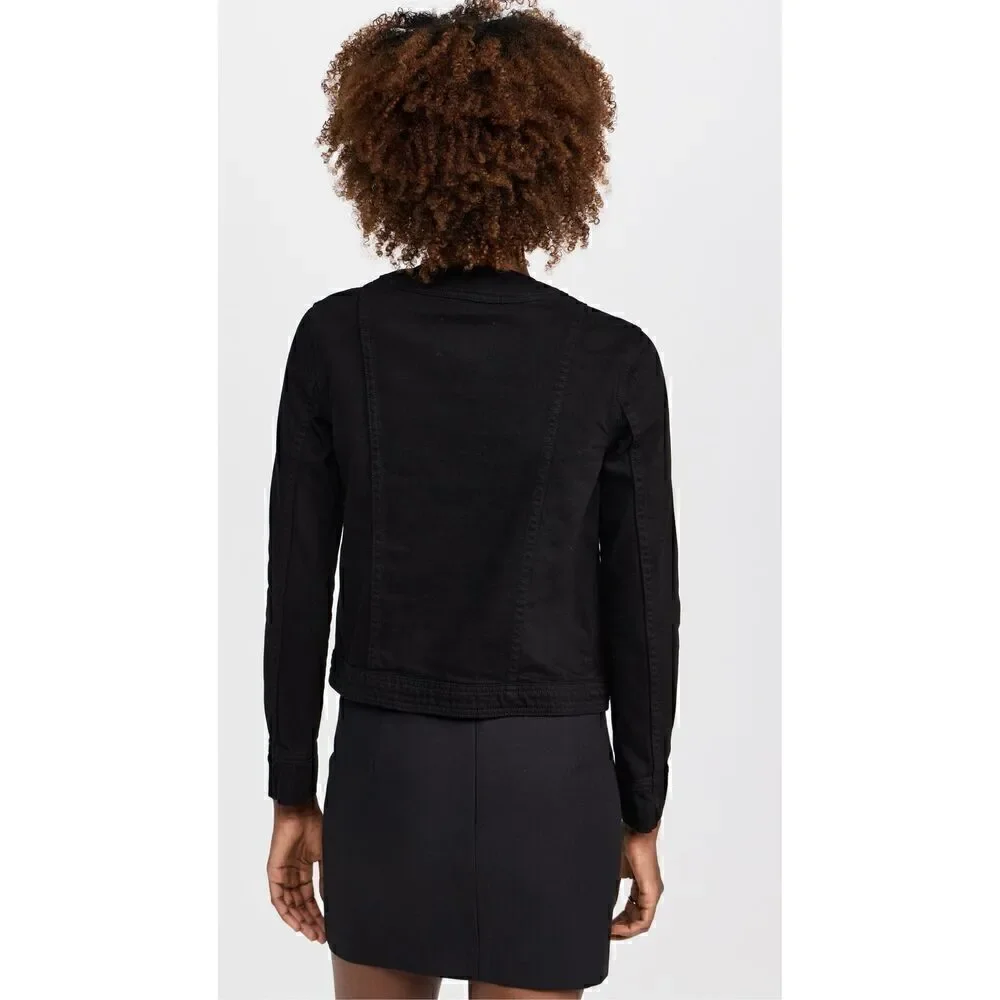 L'AGENCE Women's Black Long Sleeve Yari Collarless Jean Jacket Small NWOT